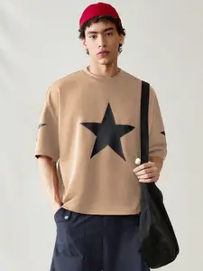 Moda Rapido Men Printed Drop-Shoulder Sleeves Applique T-shirt