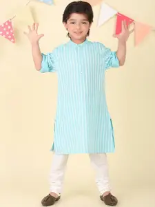 Fabindia Boys Striped Flared Sleeves Thread Work Kurta