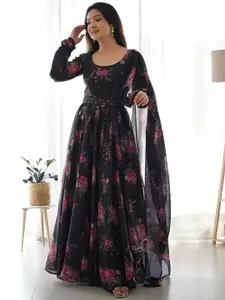 Raiyani Fashion Floral Printed Fit & Flare Maxi Ethnic Dress With Dupatta