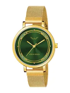 LOUIS DEVIN Women Brass Printed Dial & Bracelet Style Straps Analogue Watch LD-GLD171-GRNGLD