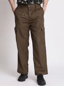 The Roadster Lifestyle Co Men Pure Cotton Relaxed Fit Pleated Korean Cargo Trousers