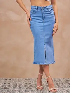 all about you Pure Cotton Front Slit Midi Skirt