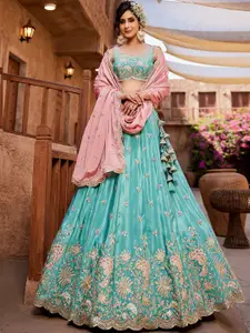 panchhi Embroidered Sequinned Semi-Stitched Lehenga & Unstitched Blouse With Dupatta