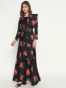 Raiyani Fashion Floral Print Applique Fit & Flare Maxi Dress