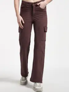 The Roadster Lifestyle Co Women Pure Cotton Straight Fit Cargo Jeans