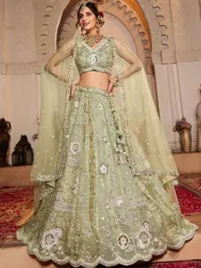 panchhi Embroidered Beads and Stones Semi-Stitched Lehenga & Unstitched Blouse With Dupatta