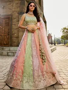 panchhi Embroidered Beads and Stones Semi-Stitched Lehenga & Unstitched Blouse With Dupatta