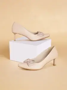 Forever Glam by Pantaloons PU Kitten Peep Toes with Bows