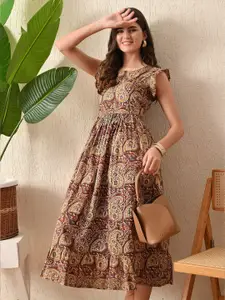DECKEDUP Ethnic Motifs A-Line Midi Dress