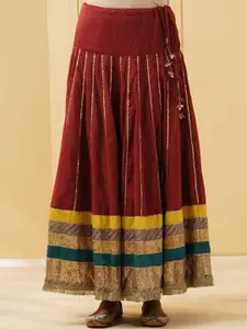 JAYPORE Striped Pure Cotton Flared Maxi Skirt