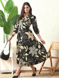 DECKEDUP Print A-Line Midi Dress