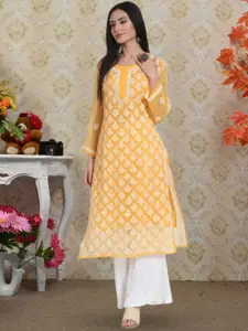 PARAMOUNT CHIKAN Women Ethnic Motifs Embroidered Chikankari Floral Georgette Kurta