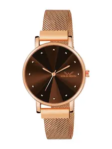 LOUIS DEVIN Women Brass Embellished Dial & Bracelet Style Straps Analogue Watch LD-RG173-BRW