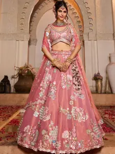 panchhi Embroidered Beads and Stones Semi-Stitched Lehenga & Unstitched Blouse With Dupatta