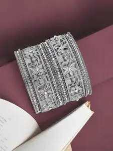 FEMMIBELLA Set Of 14 Silver-Plated Cubic Zirconia-Studded Oxidized Traditional Bangles