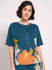 Dreamz by Pantaloons Floral Printed Pure Cotton Lounge Tshirt