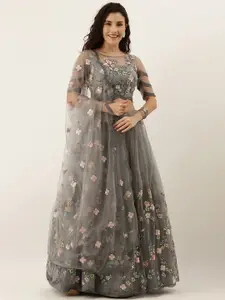 Piludi Embroidered Thread Work Semi-Stitched Lehenga & Unstitched Blouse With Dupatta