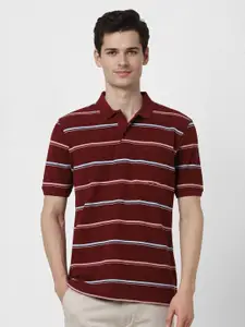 Peter England Men Striped Polo Collar Pockets T-shirt