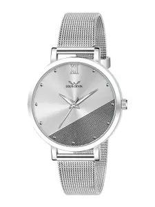 LOUIS DEVIN Women Brass Embellished Dial & Stainless Steel Bracelet Style Straps Analogue Watch