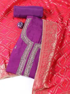 Meena Bazaar Embroidered Art Silk Unstitched Dress Material