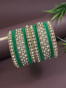 I Jewels Set Of 14  Gold-Plated Stone-Studded Bangles