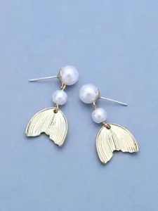 SUBHAGALANKAR Gold-Plated Artificial Pearls Beaded Contemporary Drop Earrings