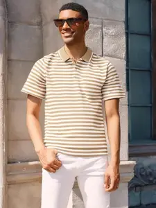 MACK JONNEY Men Striped Polo Collar Pockets T-shirt