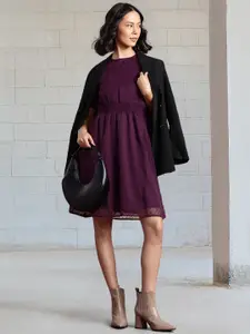 all about you Dobby Detail Smocked Fit & Flare Dress