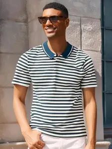 MACK JONNEY Men Striped Polo Collar Pockets T-shirt