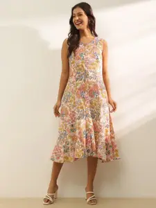 Fabindia Floral Print A-Line Midi Dress