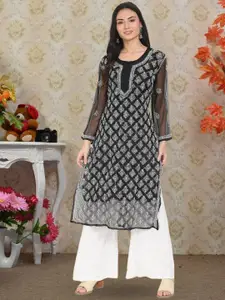 PARAMOUNT CHIKAN Women Ethnic Motifs Embroidered Chikankari Floral Georgette Kurta