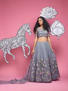 Piludi Embroidered Thread Work Semi-Stitched Lehenga & Unstitched Blouse With Dupatta