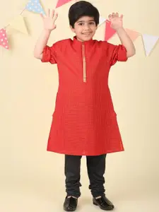 Fabindia Boys Checked Flared Sleeves Gotta Patti Kurta