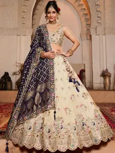 panchhi Embroidered Beads and Stones Semi-Stitched Lehenga & Unstitched Blouse With Dupatta