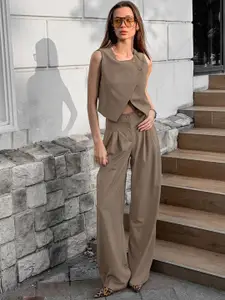 MIAKEE Round Neck Top With Trousers Co-Ords Set