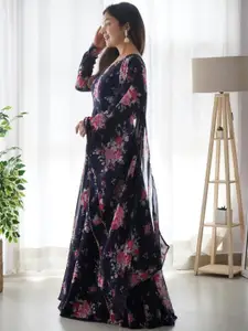 Raiyani Fashion Floral Printed Fit & Flare Maxi Ethnic Dresses With Dupatta