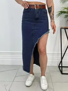 AAHWAN High Waist Midi Middle Slit Skirt