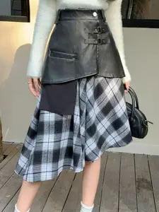 PANKH Woollen Plaid Mid length Two Piece Skirt