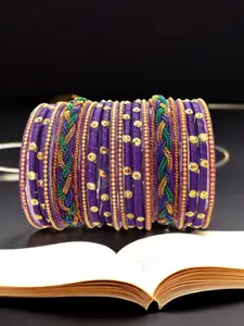 FEMMIBELLA Set Of 18 Glass Silk Thread Stone Studded Chuda Bangles