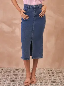 all about you Pure Cotton Front Slit Midi Skirt