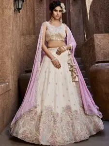 panchhi Embroidered Beads and Stones Semi-Stitched Lehenga & Unstitched Blouse With Dupatta