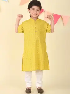 Fabindia Boys Geometric Printed Thread Work Kurta