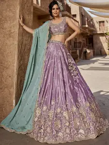 panchhi Embroidered Sequinned Semi-Stitched Lehenga & Unstitched Blouse With Dupatta