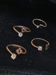 FEMMIBELLA Set Of 4 Gold Plated CZ Stone Studded Finger Rings