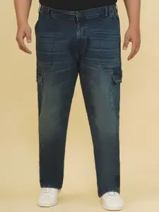 John Pride Plus Size Men Mid-Rise Elasticated Waist Stretchable Cargo Jeans