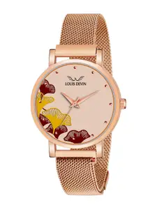 LOUIS DEVIN Women Brass Embellished Dial & Bracelet Style Straps Analogue Watch LD-RG162-RG