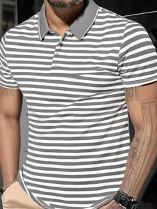 MACK JONNEY Men Striped Polo Collar T-shirt