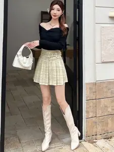 PANKH Tweed Embellished Winter Party Wear Skort