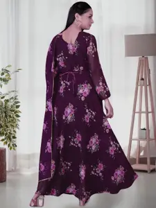 Raiyani Fashion Floral Printed Fit & Flare Maxi Ethnic Dresses With Dupatta