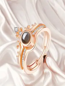 DIVASTRI Rose Gold Plated Stone Studded Couple Finger Ring